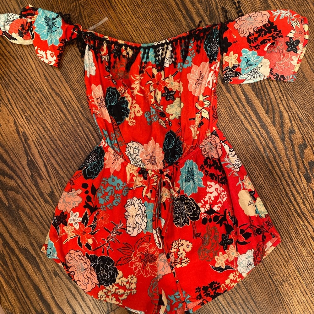 Red Floral Romper